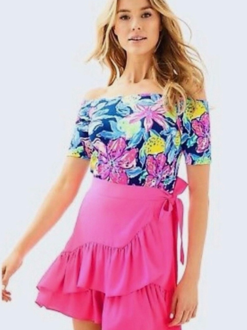 Lilly Pulitzer Nessa Hot Pink Front Wrap Ruffled Skirt